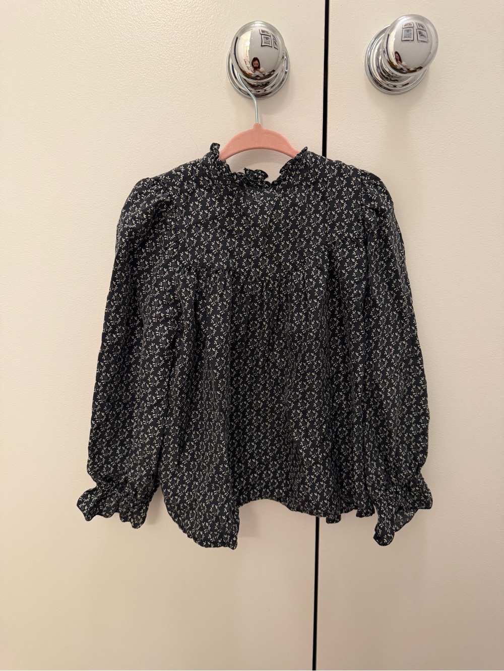 Bonpoint Black Floral Ruffle Neck Kids Blouse